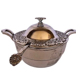 RARE BEAUTIFUL HEAVY THICK VINTAGE ALUMINUM POT LADLE Floral Carving Design Hand